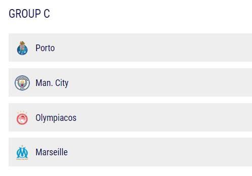 欧冠C组赛程：曼城10月22日首战波尔图，12月10日末战马赛